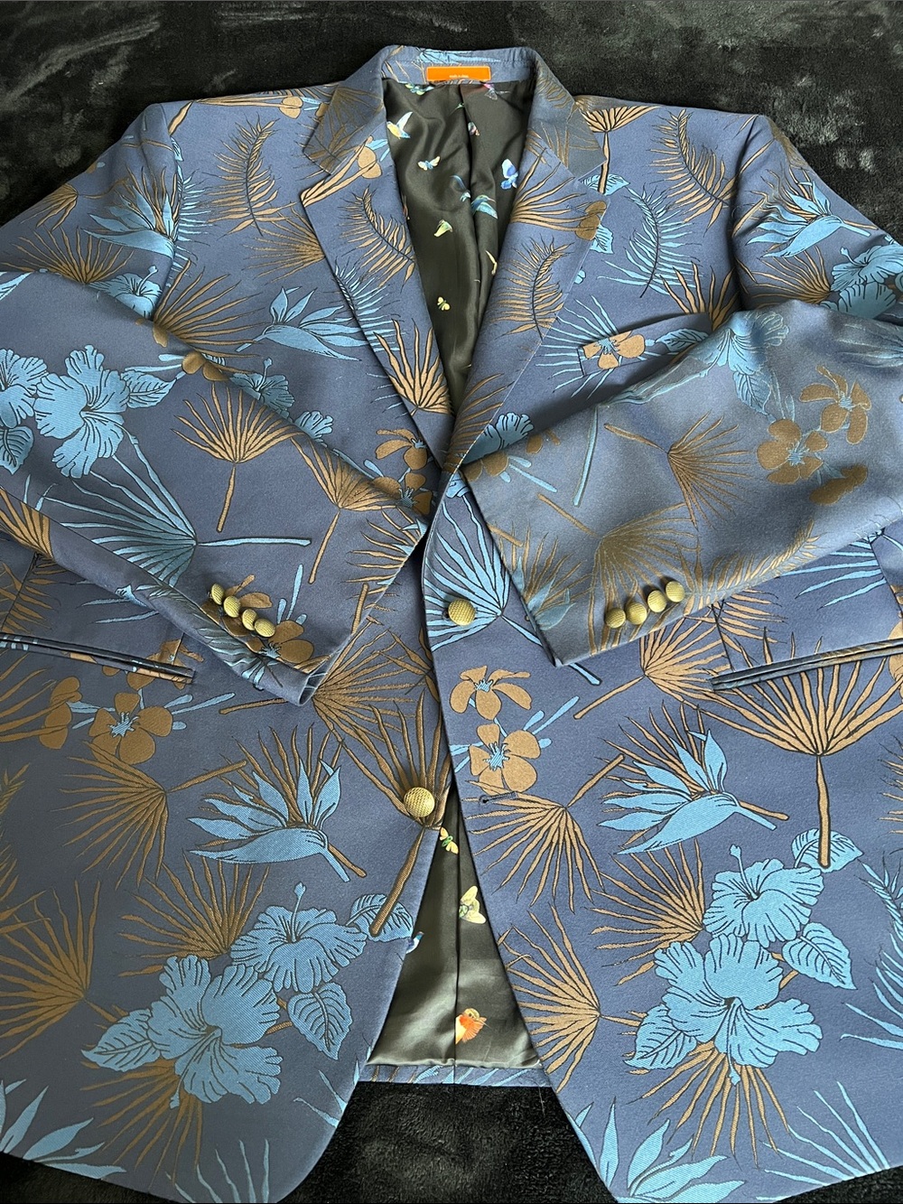 TALLIA Navy Blazer with Blue and Brown Floral Woven Fabric - Picture 11 of 15